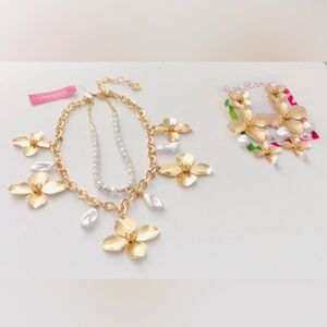 Lilly Pulitzer NECKLACE EARRINGS Set Via Flora Metallic Gold Tone New In Package